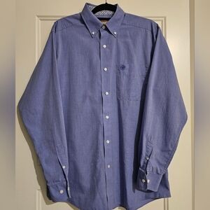 Ariat Wrinkle Free Solid Pinpoint Oxford Long Sleeve Button Up Shirt sz medium